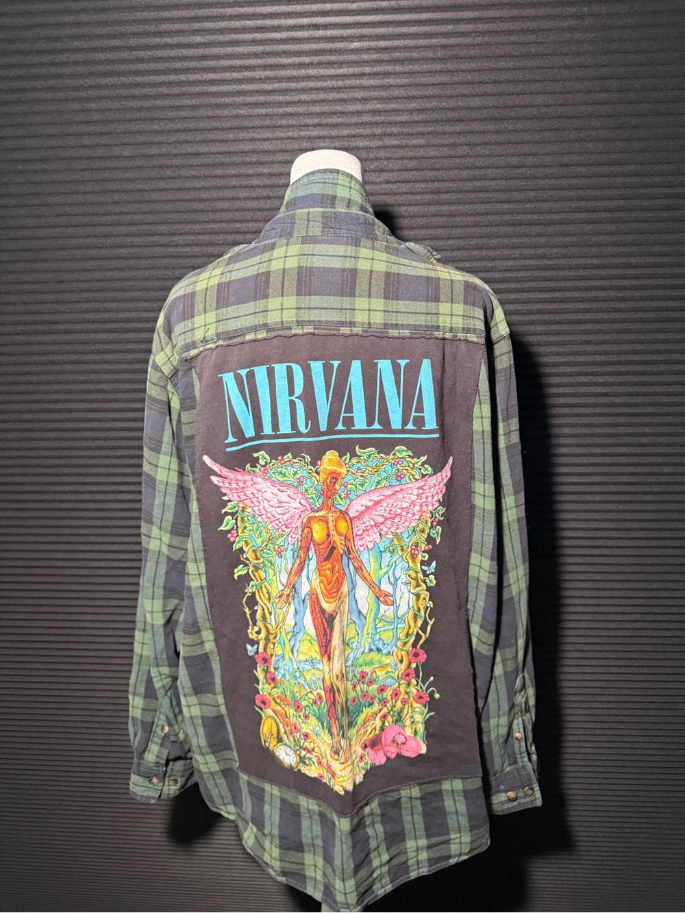 NIRVANA Green and Pink Graphic Back Flannel Jacket